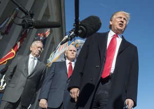 President Donald Trump delivers remarks to the press Jan. 18, 2018, at the Pentagon in Washington, D.C. US