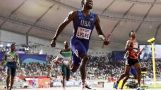 Noah Lyles of the United States leads the