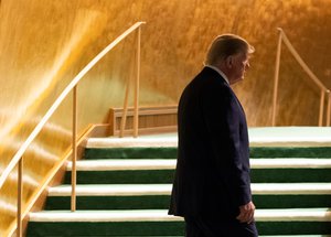 President Donald Trump arrives to addresses his remarks at the 74th session of the United Nations General Assembly Tuesday, September 24, 2019, at the United Nations Headquarters in New York City.