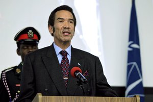 File - Seretse Khama Ian Khama, President of the Republic of Botswana, delivers a keynote address at the tenth session of the Assembly of States Parties to the Rome Statute of the International Criminal Court (ICC), 12 December 2011.