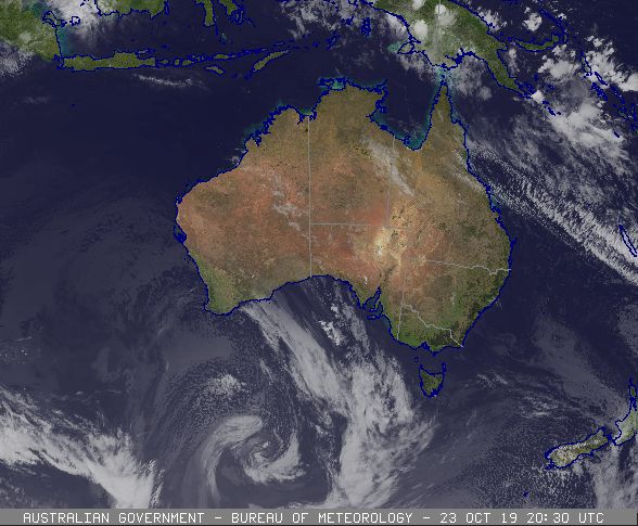 Cloud/surface composite, Australia satellite image of Australia at Wed Oct 23 20:30:00 2019