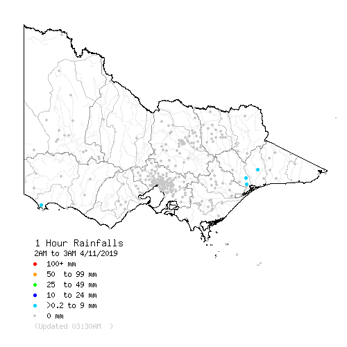 Map of rain for the past hour