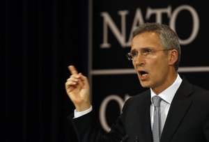 NATO Secretary General Jens Stoltenberg speaks during a news conference at NATO headquarters in Brussels, Belgium, Wednesday, July 13, 2016.