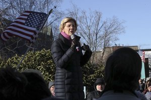 Democratic presidential candidate Sen. Elizabeth Warren, D-Mass., addresses supporters outside the State House after filing to have her name listed on the New Hampshire primary ballot, Wednesday, Nov. 13, 2019, in Concord, N.H.