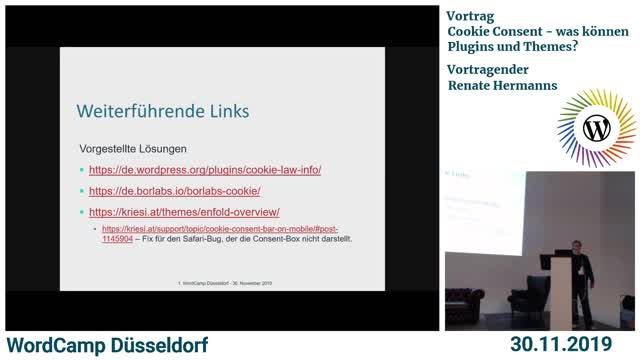 Renate Hermanns: Cookie Consent – was können Plugins und Themes?