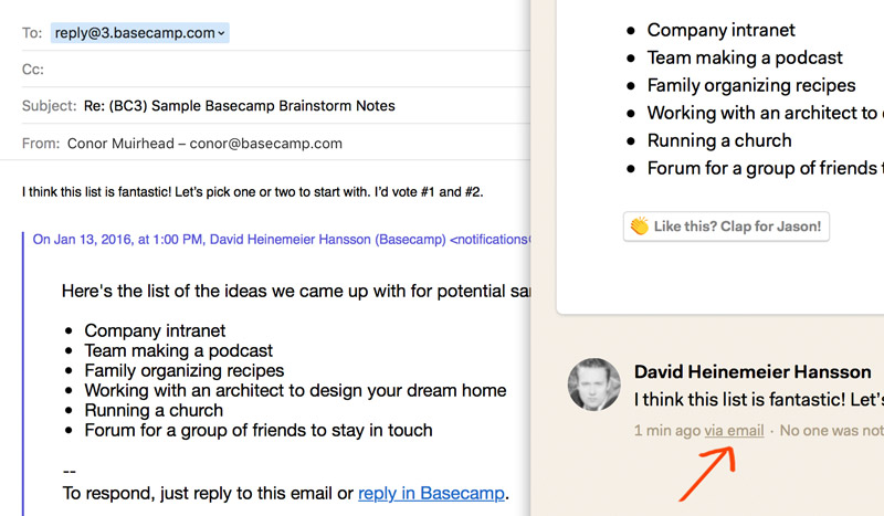 example email sent from Basecamp 3