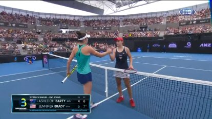 Ash Barty has been shocked at the Brisbane International by American qualifier Jennifer Brady