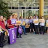 Allied health workers rally outside Mater Hospital in December.