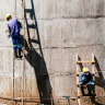 Workers in Mozambique during the construction of a hydro pumping station.