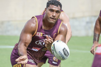 Tevita Pangai jnr at Broncos training on Thursday.