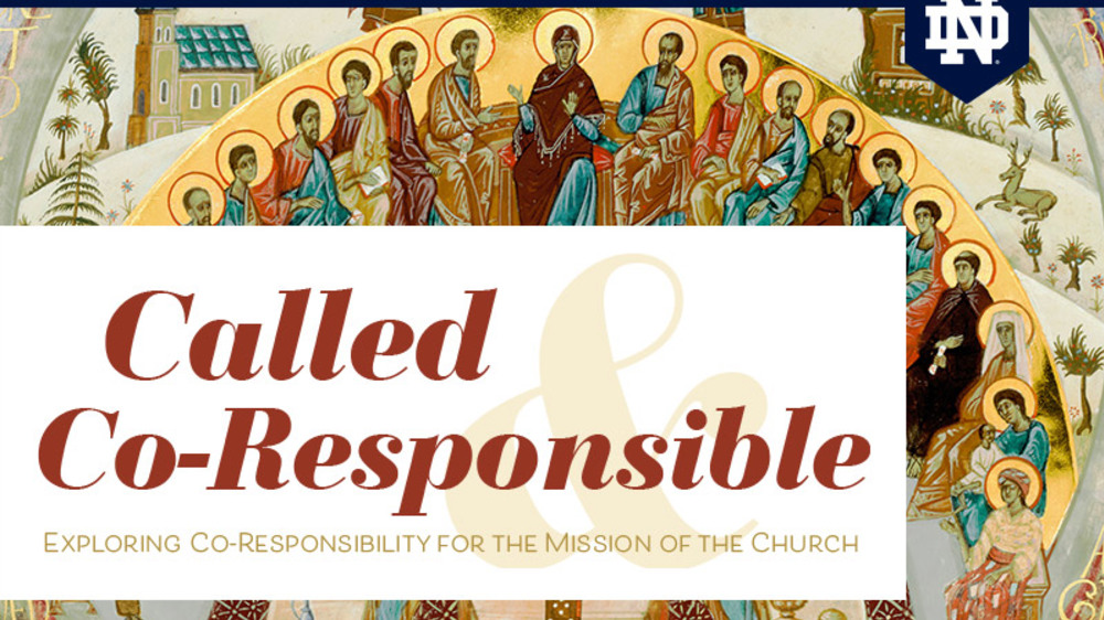 An image of a painting of Saints with the title of a conference "Called & Co-Responsible: Exploring Co-Responsibility for the Mission of the Church