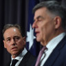 Federal Health Minister Greg Hunt and Chief Medical Officer Brendan Murphy address the media on January 31. The following day would prove pivotal.