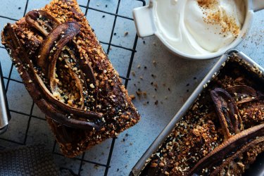 Banana bread with chai spiced creme fraiche at Three Blue Ducks.