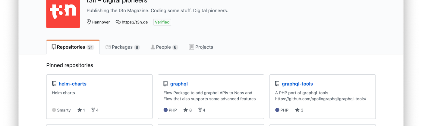 Ein Screenshot des GitHub-Profils von t3n