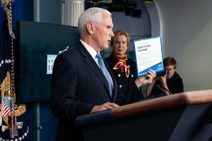 Donald J. Trump, joined by Mike Pence and others White House Coronavirus Task Force members