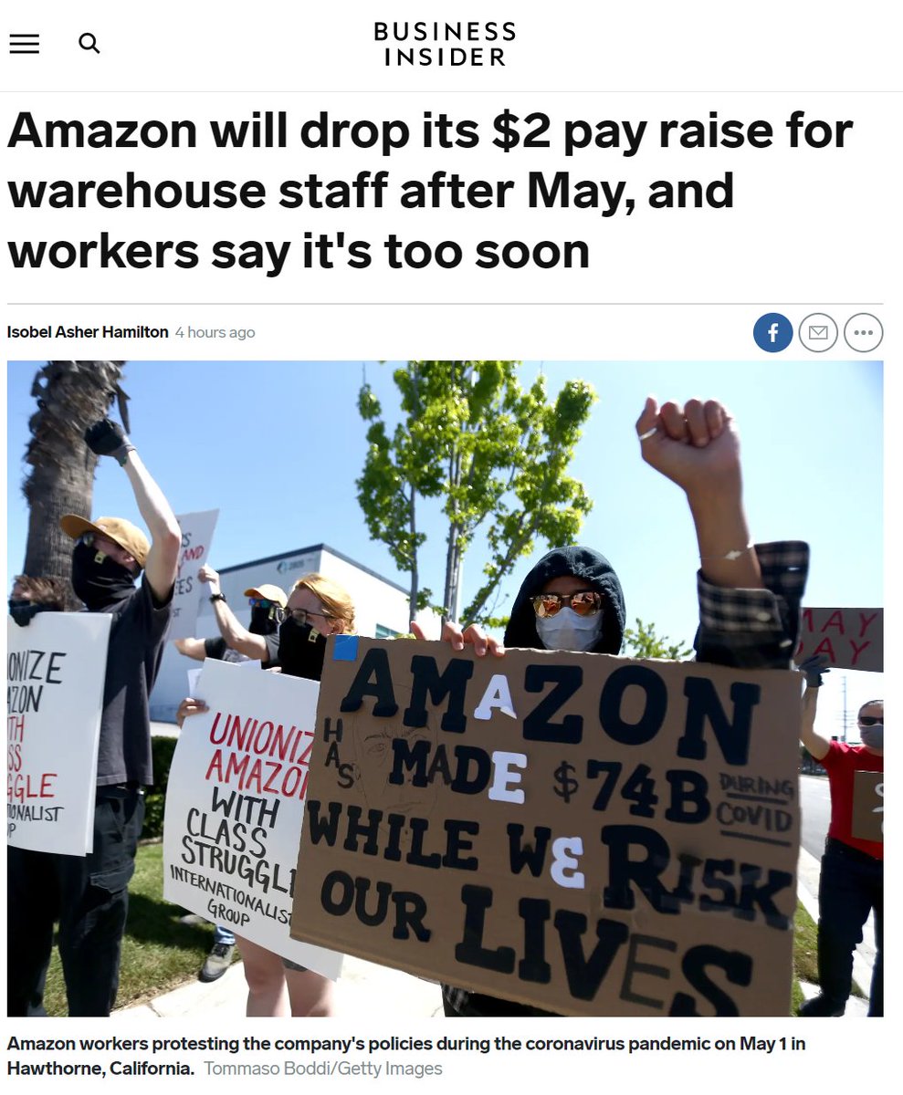 Amazon will drop its $2 pay raise for warehouse staff after May, and workers say it's too soon