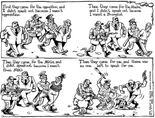 Free the Zone 9 bloggers! Cartoon by Gado, posted with artist’s permission.