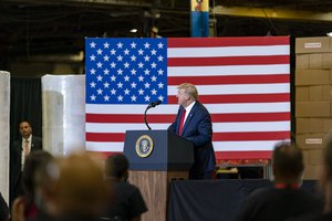 President Donald Trump delivers remarks Tuesday, May 5, 2020, at Honeywell International Inc. in Phoenix.