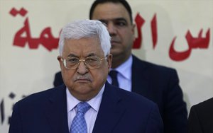 Palestinian President Mahmoud Abbas attends a meeting of the Fatah Revolutionary Council in the West Bank city of Ramallah, Thursday, March 1, 2018.