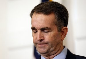 Virginia Gov. Ralph Northam pauses during a news conference in the Governor's Mansion in Richmond, Va., on Saturday, Feb. 2, 2019