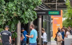 Image of Australians queuing at Centrelink in Brisbane.