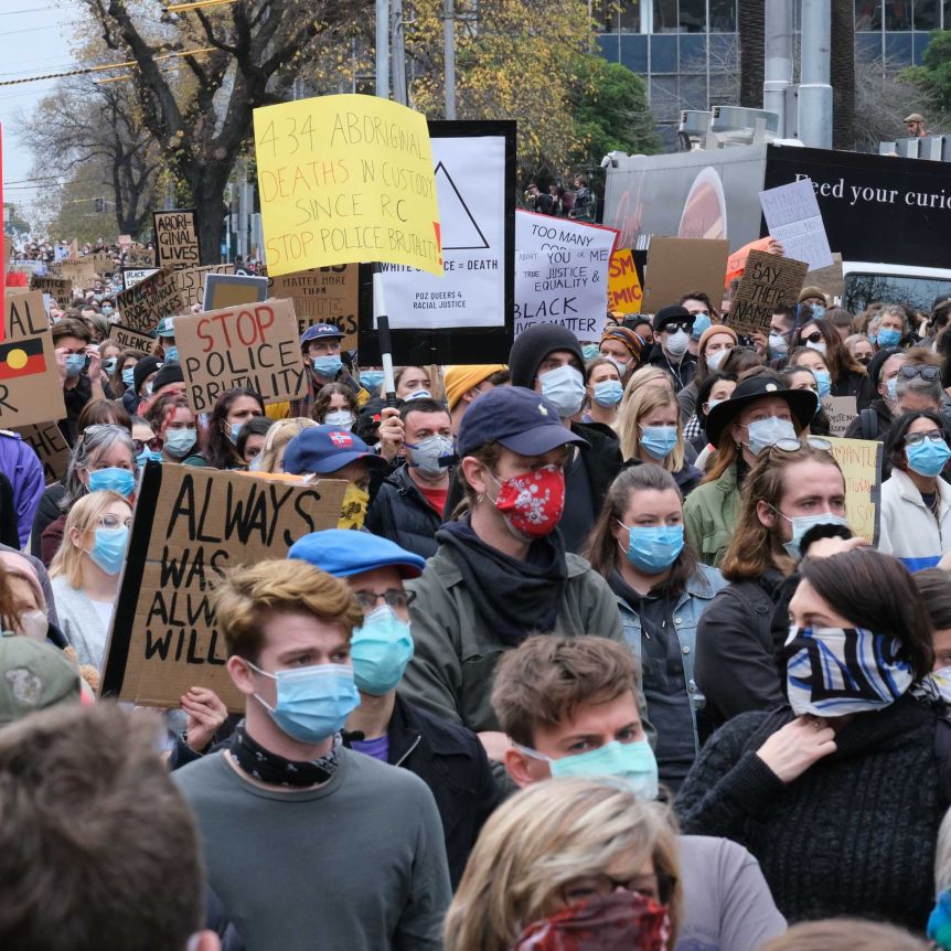 Black Lives Matter protesters packed tightly together at the rally.