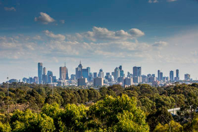 View of CBD buildings, parkland in the foreground