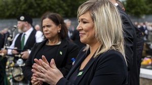 Sinn Féin leader Mary Lou McDonald and Stormont Deputy First Minister Michelle O'Neill pictured at the funeral