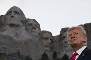 Donald Trump stands at Mount Rushmore National Memorial, Friday, near Keystone, S.D.