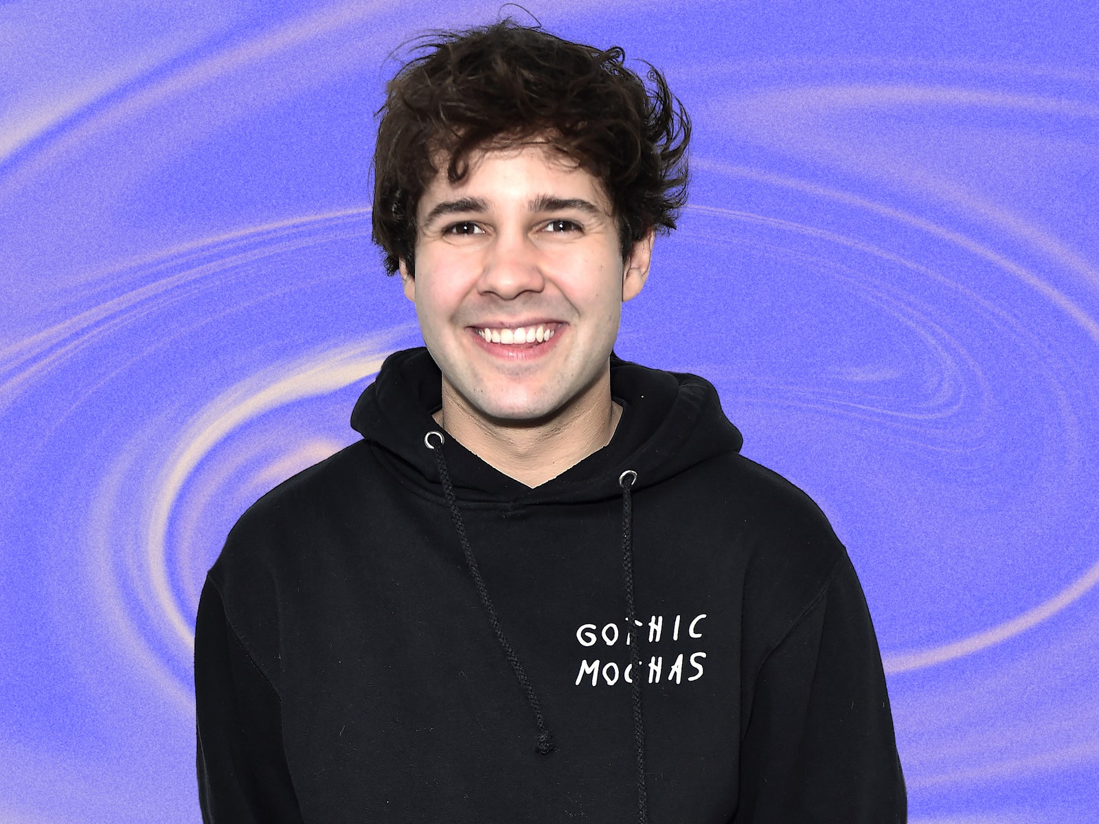 A photo of David Dobrik on a blue swirled backgorund