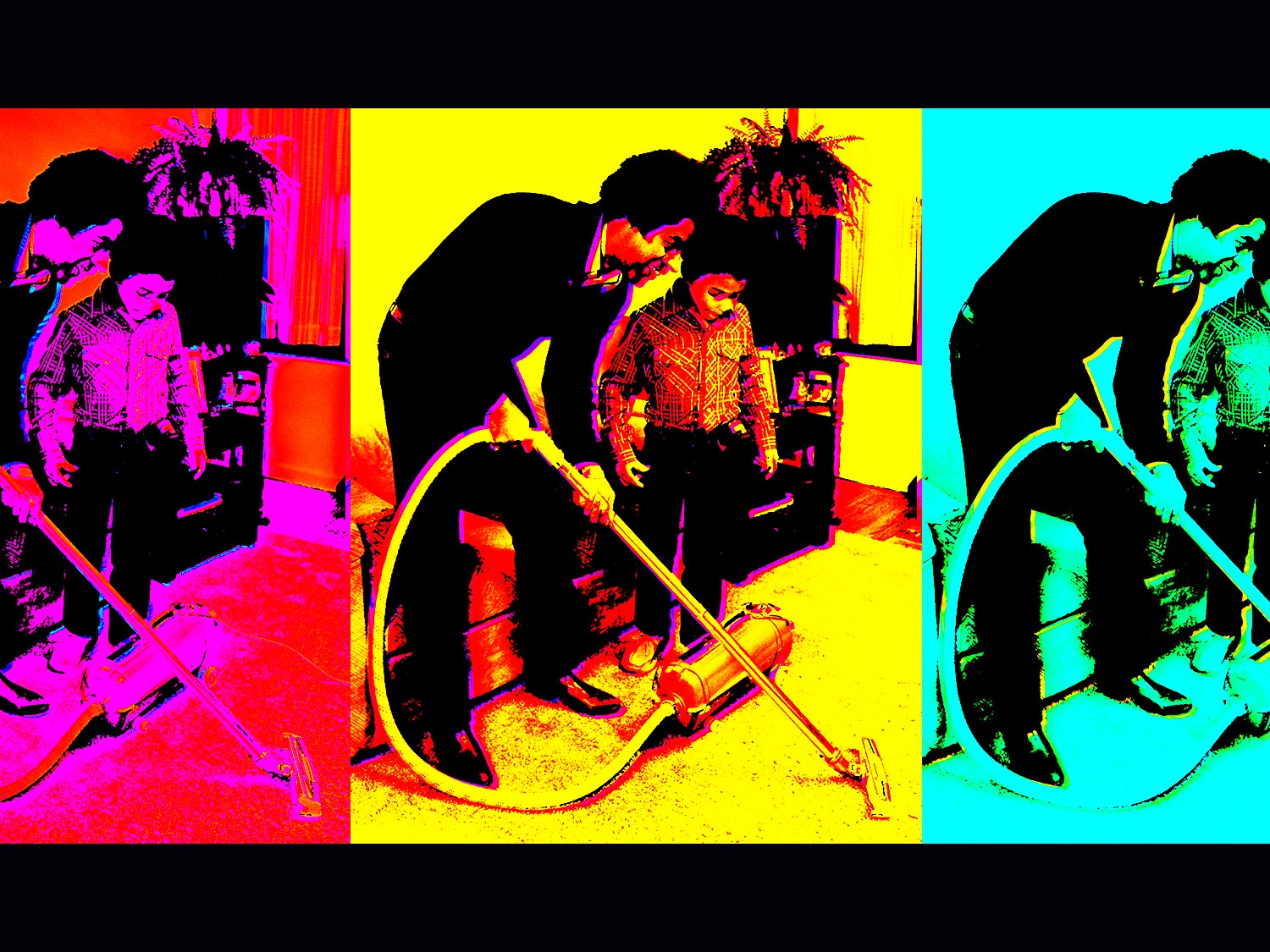 Father and Son Vacuuming in Warhol treatment