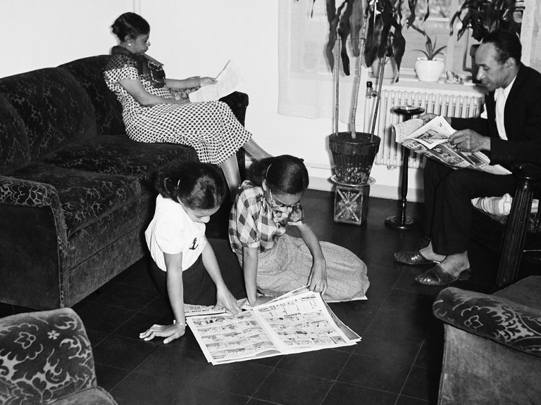 A family in their living room.