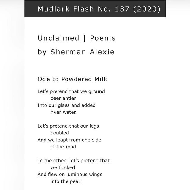 Hey, I’ve just published 9 new poems in Mudlark, an awesome online poetry magazine. I’ve published with Mudlark a few times over the years. These 9 poems are about powered milk, lakes, matchsticks, churches, newspapers, bread, and drums. Just hit the link up there in my bio to head over to Mudlark or cut and paste this URL: https://tinyurl.com/AlexiePoems

#instagrampoetry #instapoem #instapoet #poem #poet #mudlarking