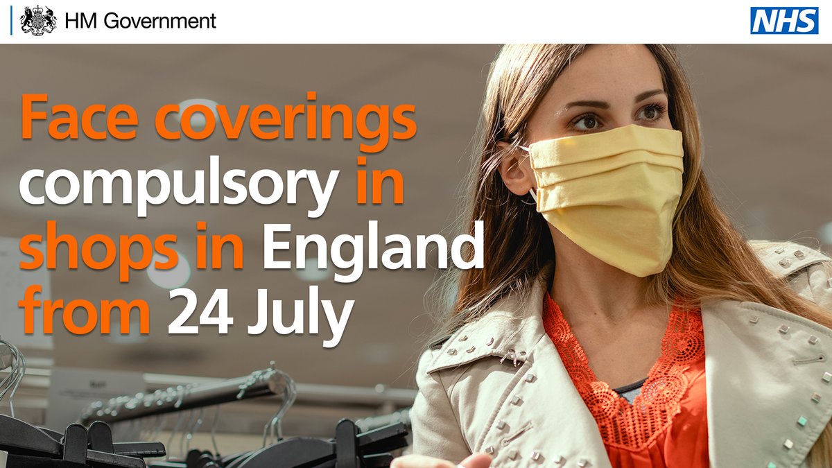 Face coverings compulsory in shops in England from 24 July