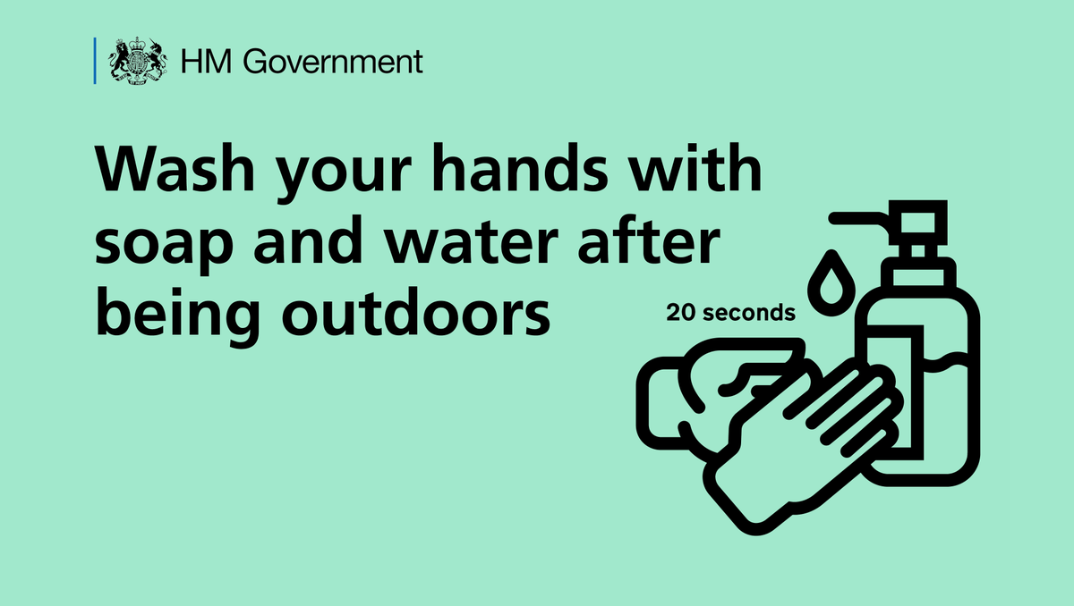 Wash your hands with soap and water after being outdoors - 20 seconds