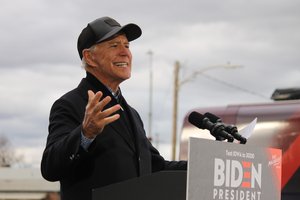 Joe BIden speaks at a rally outside his campaign office in Council Bluffs, Iowa, United States, 30 November 2019