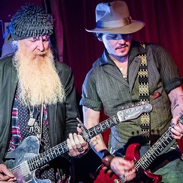 Billy F Gibbons and Johnny Depp onstage at the Continental Club