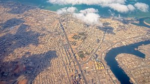 Aerial view of Ajman city from the plane