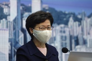 Hong Kong Chief Executive Carrie Lam speaks during a news conference in Hong Kong, Friday, July 31, 2020.