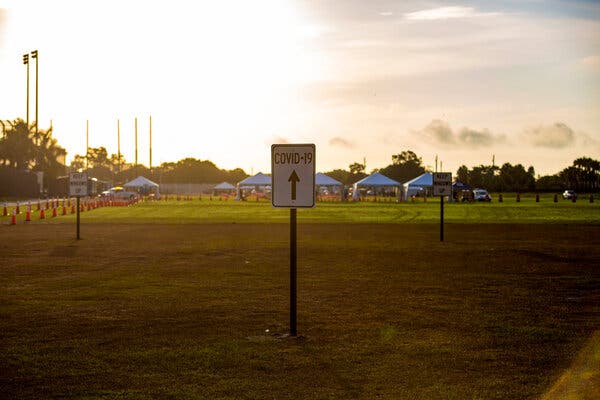 A coronavirus drive-through testing site in West Palm Beach, Fla.