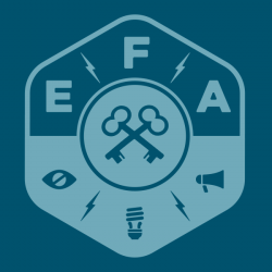 blue background with the two crossed keys underneath the letters 'EFA'