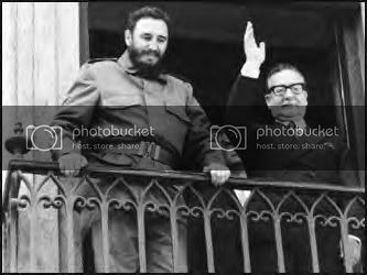 Allende and Castro greet supporters. 