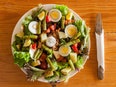 A salad on a table.