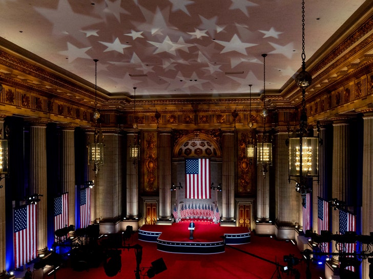 Eric Trump, the son of President Donald Trump, tapes his speech for the second day of the Republican National Convention.