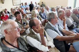 Zimbabwean commercial farmers attend a meeting in Harare, Friday, Feb. 5, 2010. Commercial Farmers in Zimbabwe