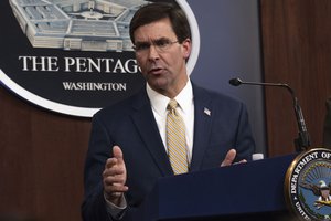 U.S. Secretary of Defense Mark T. Esper and the chairman of the Joint Chiefs of Staff, Marine Corps Gen. Joe Dunford, hold a press briefing at the Pentagon, Washington, D.C., Sept. 20, 2019