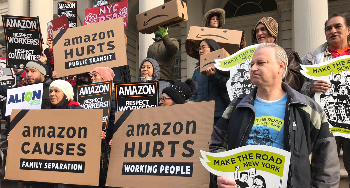 Amazon protestors in New York.