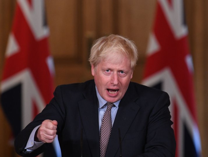 Boris Johnson speaks during a virtual press conference at Downing Street in central London on September 9, 2020.