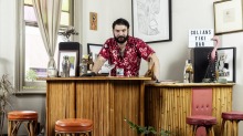 Continental Deli bartender Mikey Nicolian behind his home bar.