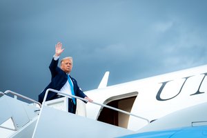 President Donald Trump waves as he boards Air Force One at Joint Base Andrews, Md. Thursday, Sept. 3, 2020, and en route to Arnold Palmer Regional Airport in Latrobe, Pa